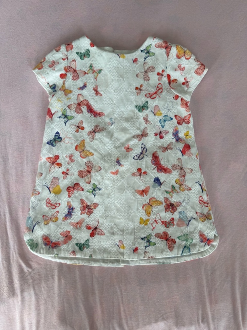 Zara White Short-Sleeve Button Back Dress with Multicolor Butterfly Print